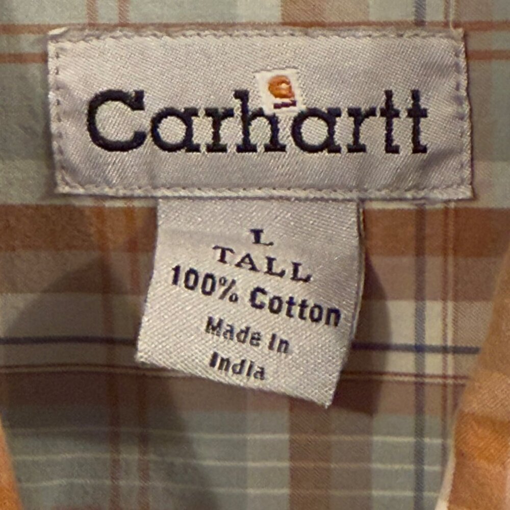 Carhartt Mens Plaid Button-Down Shirt Size L Tall 100% Cotton Short Sleeve - Picture 5 of 5